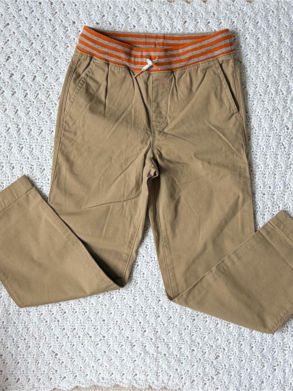 Lands’ End Boys Stretch Soft Elastic Waist Iron Knee Pull On Pants- khaki- small